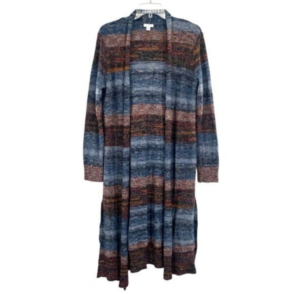 J. Jill Ombre Striped Long Open Front Cardigan Sweater Duster